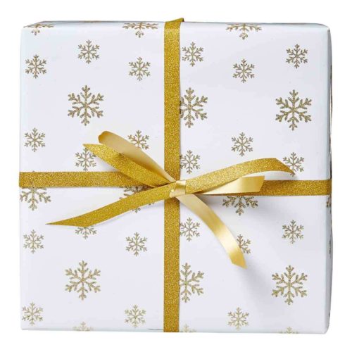 Image of: Geschenkpapier matt mit Glitzer, Golden Snowflakes. Achtung: Glitzer kann sich auf andere Gegenstände übertragen
