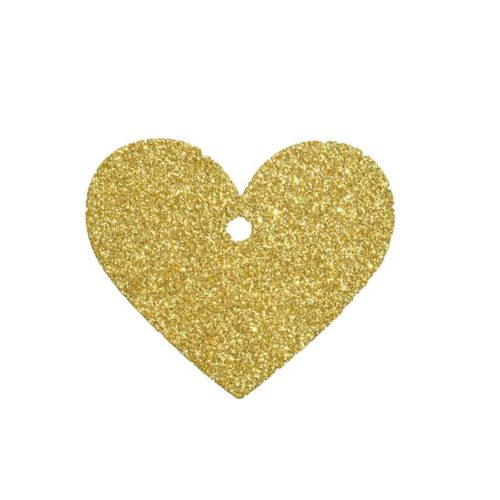 Image of: Hængemærke hjerte, Guld glitter. Bagside: Hvid. Pk. a 250 stk.