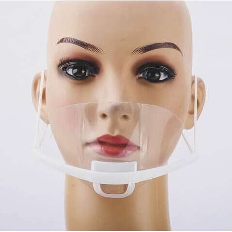 Image of: Mund- og næsevisir / halvmaske, klar. Plast med elastik. CE-godkendt