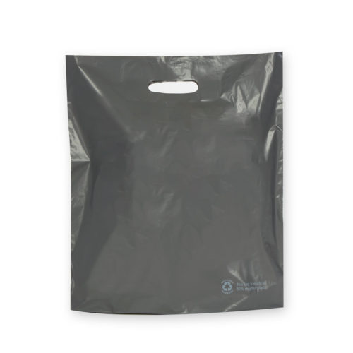 Image of: Muovipussi tummanharmaa tekstillä: 80% recycled plastic