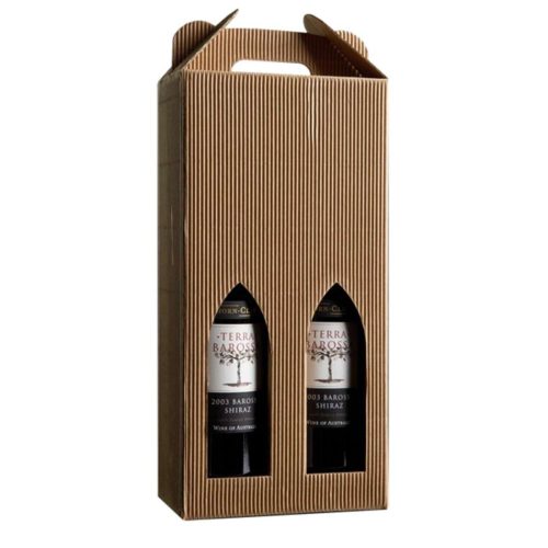 Image of: Viinipakkaus, luonnonvärinen, 2 pullolle aaltopahvi