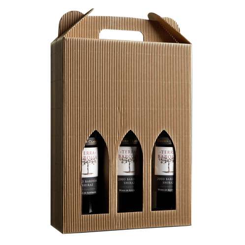 Image of: Viinipakkaus, luonnonvärinen, 3 pullolle, aaltopahvi