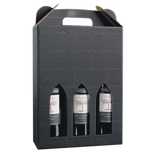 Image of: Viinipakkaus, musta, 3 pullolle, aaltopahvi