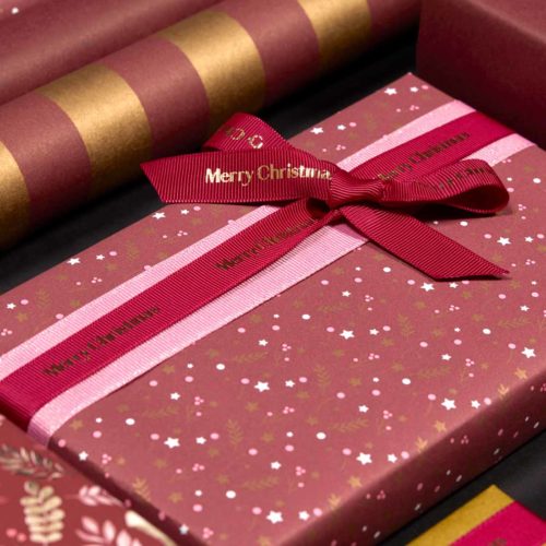 Image of: Lahjapaperi Petit Stars Bordeaux/Gold 57 cm