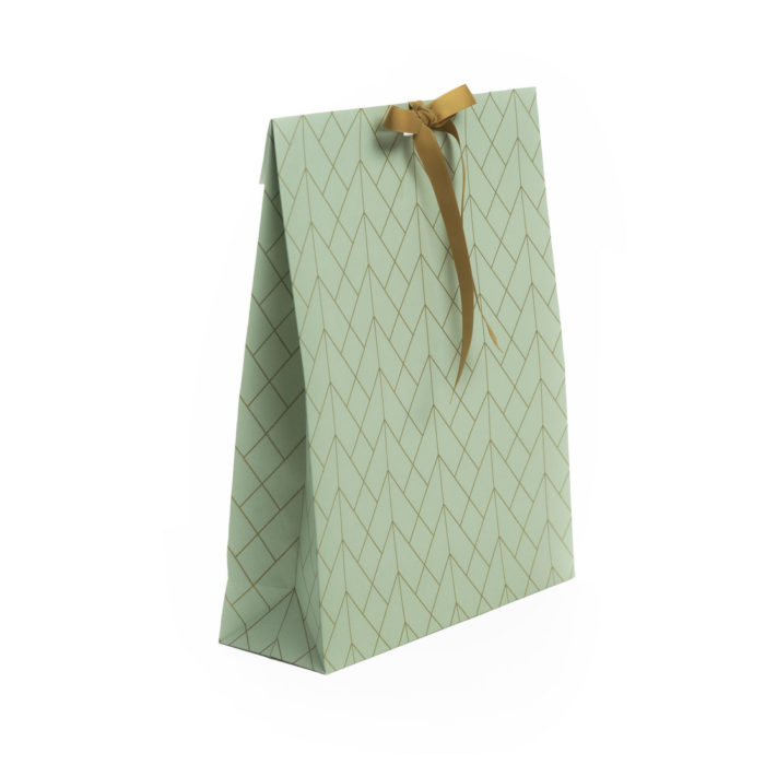 Image of: Cadeauzak poedergroen, mat met plaksluiting en opening voor lint. VERGEET HET LINT NIET. FSC®