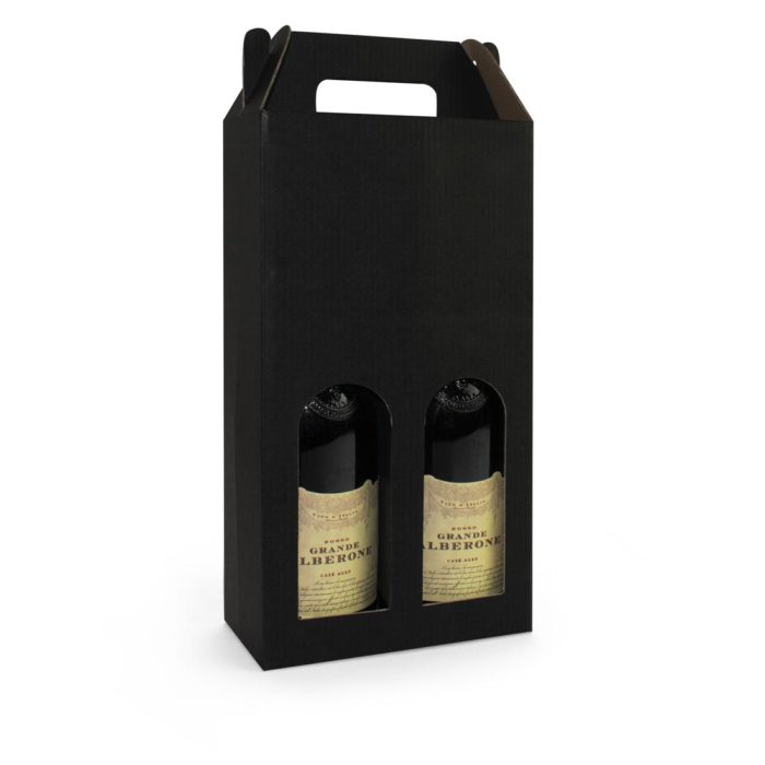 Image of: Kartonnen wijnverpakking zwart matt, 2 stuks, ribbelkarton. FSC®
