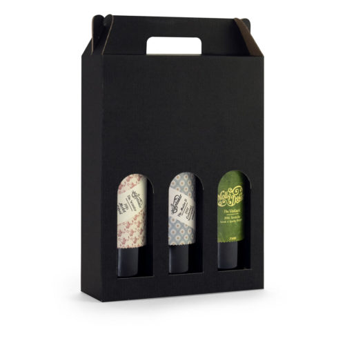 Image of: Kartonnen wijnverpakking zwart matt, 3 stuks, ribbelkarton. FSC®