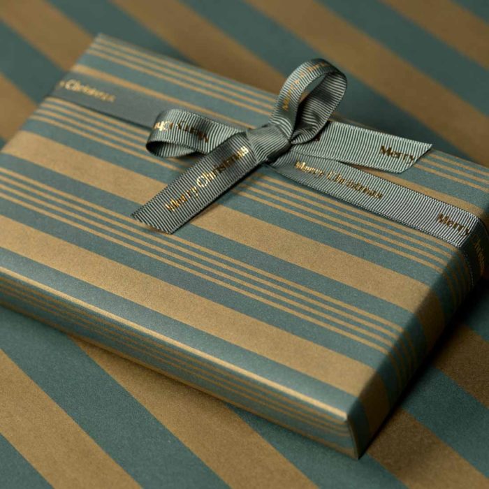 Image of: Cadeaupapier French Stripes Green/Gold 55cm