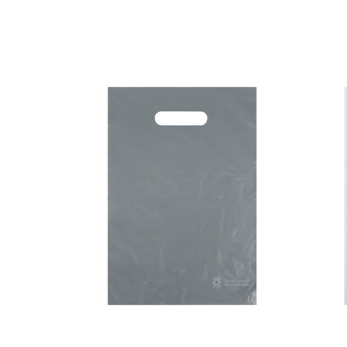 Image of: Lichtgrijze plastic zak met tekst: 80% gerecycled plastic