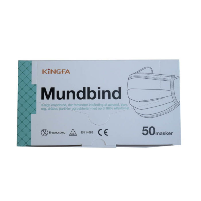 Image of: Munnbind til engangsbruk type IIR 3-lags CE EN14683 med strikk. Pakke med 50 stk.