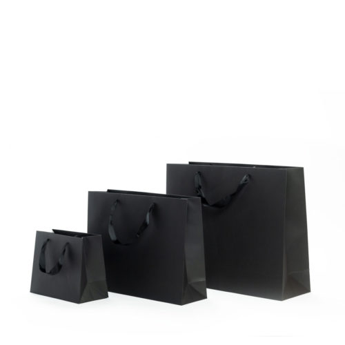 Image of: Lyxig papperspåse, matt svart m. svart insida. FSC®