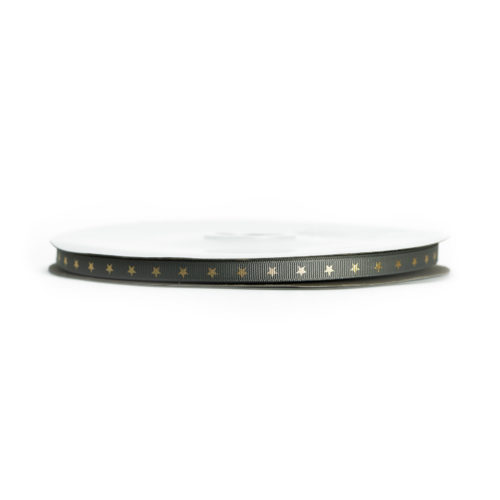 Image of: Presentband i ribbat grosgrain, oliv med guldstjärnor