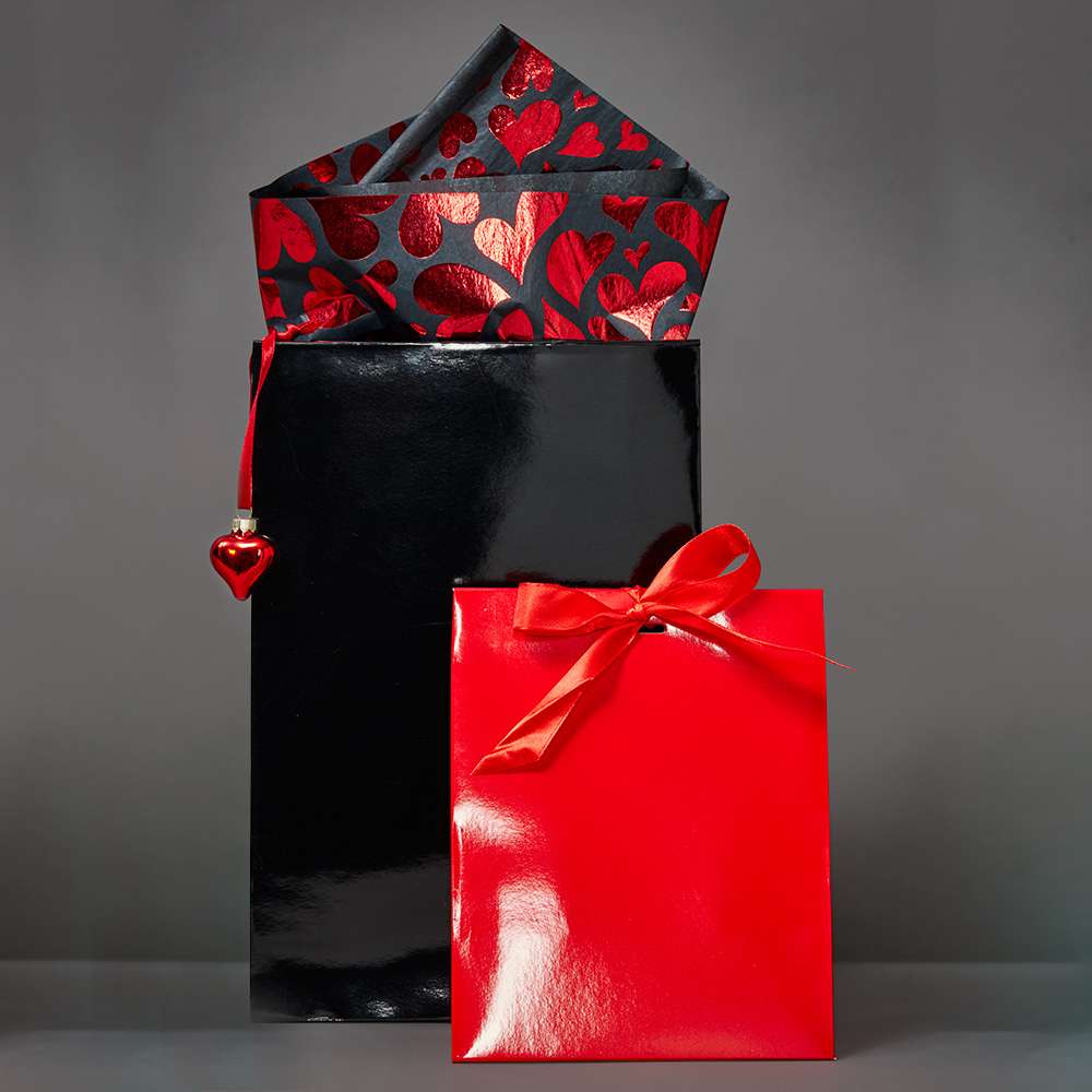 black and red gift bags