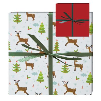 Image of: Gift wrap coated, Cute Deer. Backside: Red. FSC®