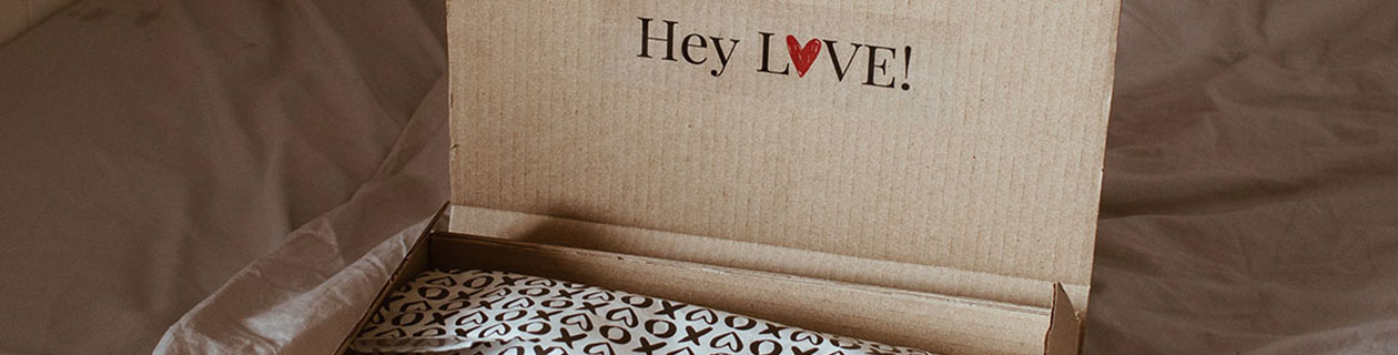 Hey Love branded shipping box