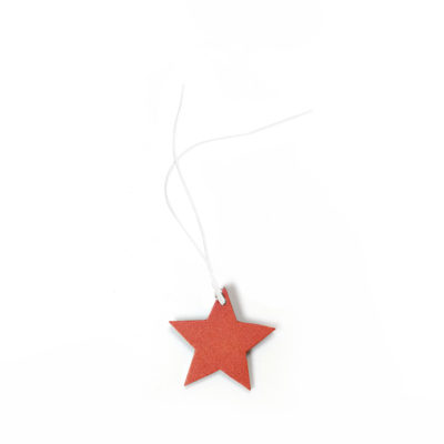 Image of: Hangtag wooden star, red w. string. 90 pcs.