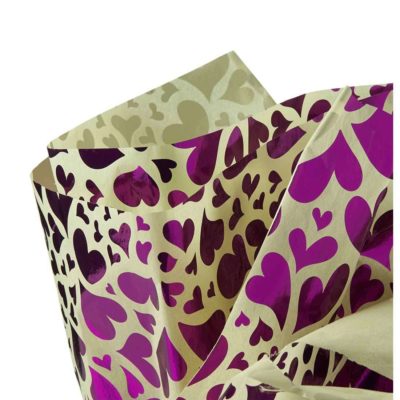 Image of: Exclusive - Cream W. Purple Hearts Tissue Paper, 200 sheets. SPECIAL PRICE