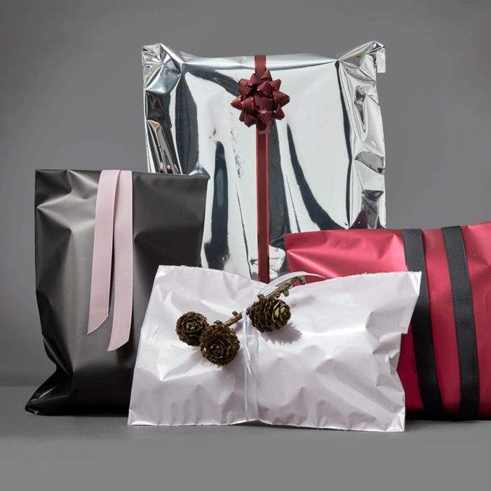 Image of: Gift bag foil with adhesive closure. Metallic silver