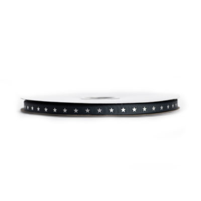 Image of: Ribbon grosgrain, charcoal w. silver stars