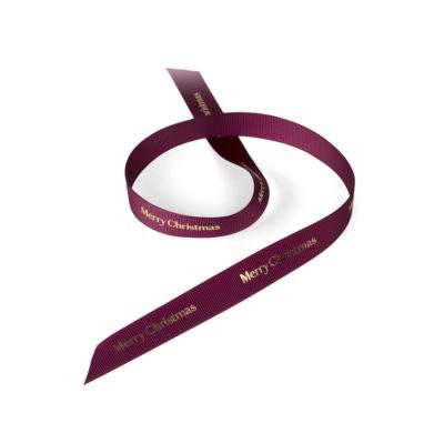 Image of: Grosgrain ribbon, Merry Christmas Bordeaux 16mm