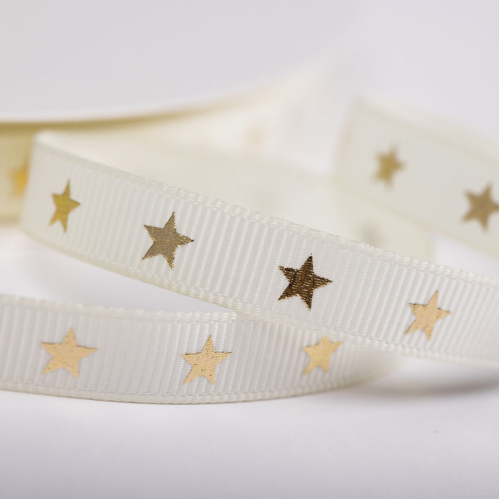 Image of: Grosgrain ribbon, Antique white w. star 9mm